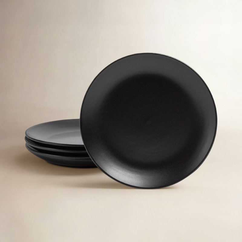 Over&Back Coupe Semi Hand-Finished Stoneware Appetizer Plates, Black