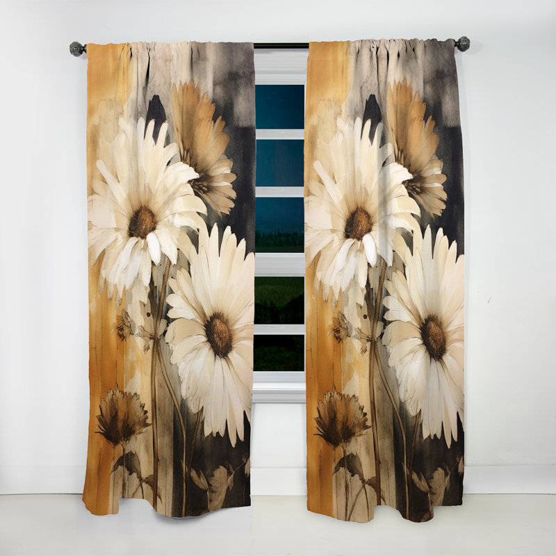 Rideau traditionnel avec marguerites en velours Adeliant, L 52 po x L 95 po