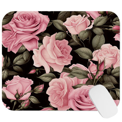 Floral Pink Roses I Flowers Roses Cottage Gaming Cute Office Laptop Desk Pad Gift Mat Square Rectangle Non-Slip Mousepad