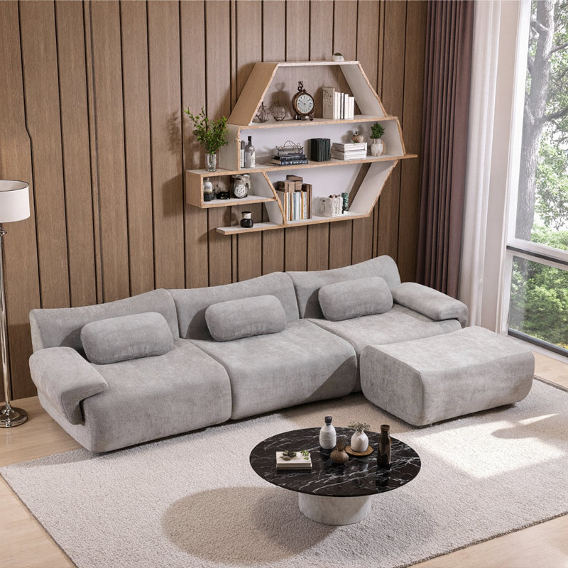 Ensemble de canapé modulaire en chenille d'inspiration bambou, canapé modulaire 3 + 1 places avec coussins, ensemble de compression, pour le salon