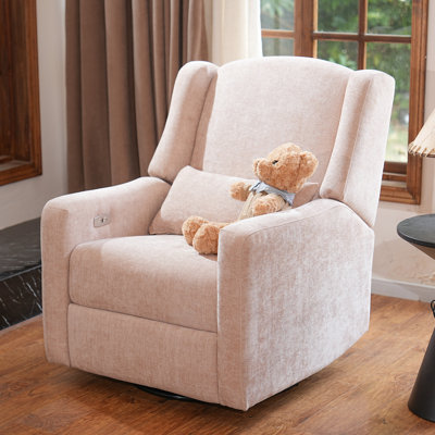 Fauteuil inclinable électrique avec chargement USB - Fauteuil à oreilles moderne pour le salon ou la chambre de bébé - Rose Chenille