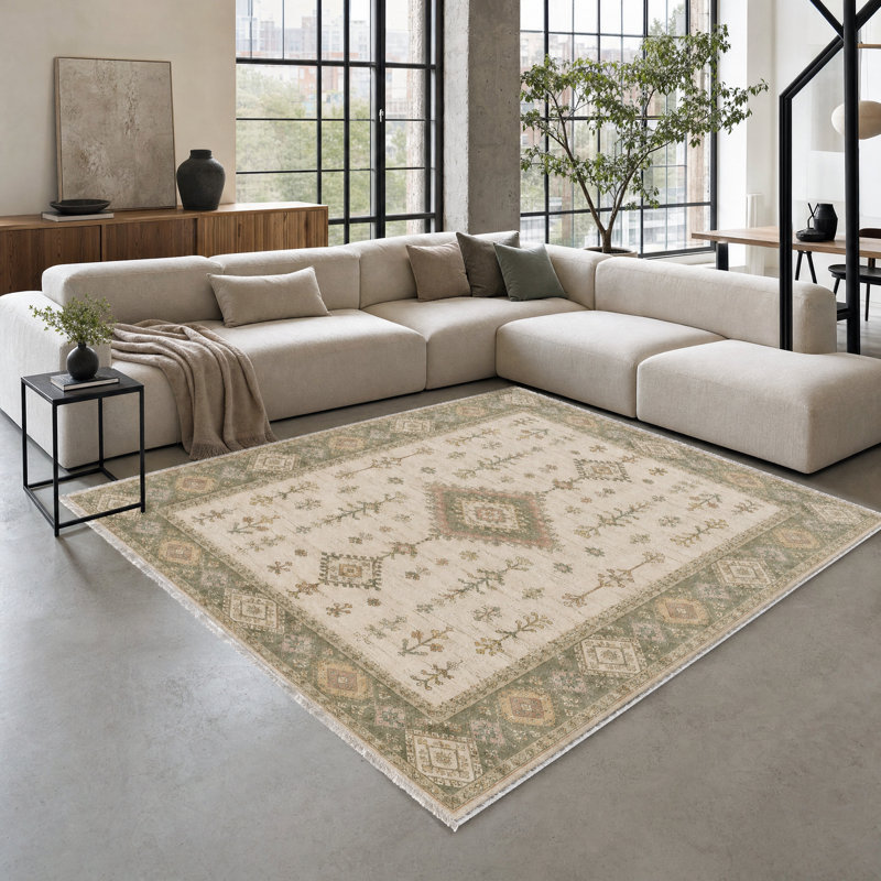 Oriental Cotton and Chenille Flatweave Area Rug, 160 cm round