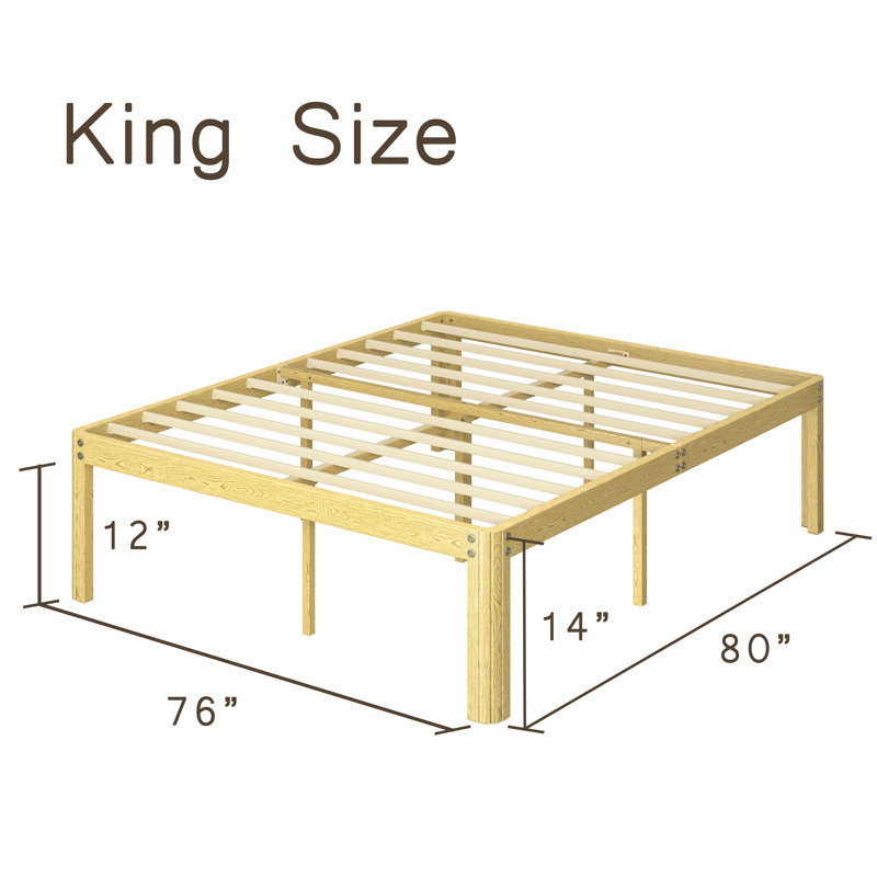 Metal Bed Frame Heavy Duty Wood Grain, King