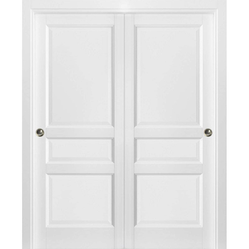 Portes coulissantes de contournement de placard avec quincaillerie | Lucia 31 | Ensemble de quincaillerie pour moulures Sturdy Rails | Portes de garde-robe en bois massif à 3 panneaux Pantry Kitchen