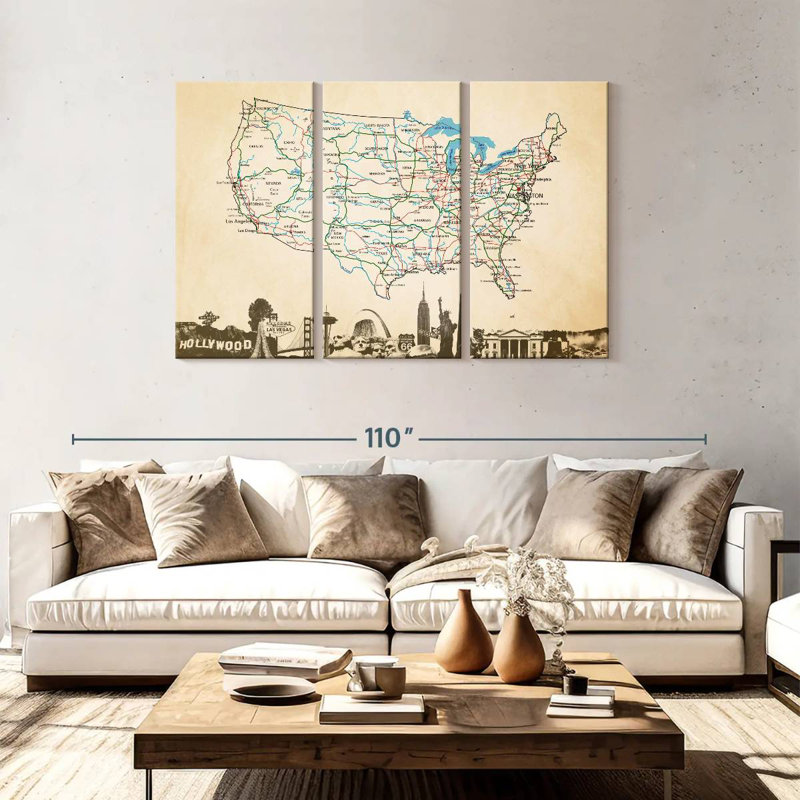 Aliaz Classic USA Map, 48" H x 74" W