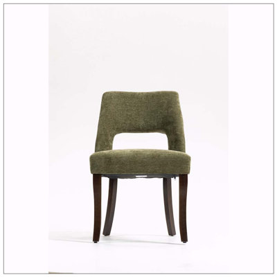 Upholstered Chenille Fabric Dining Chair Curved Solid Wood Legs