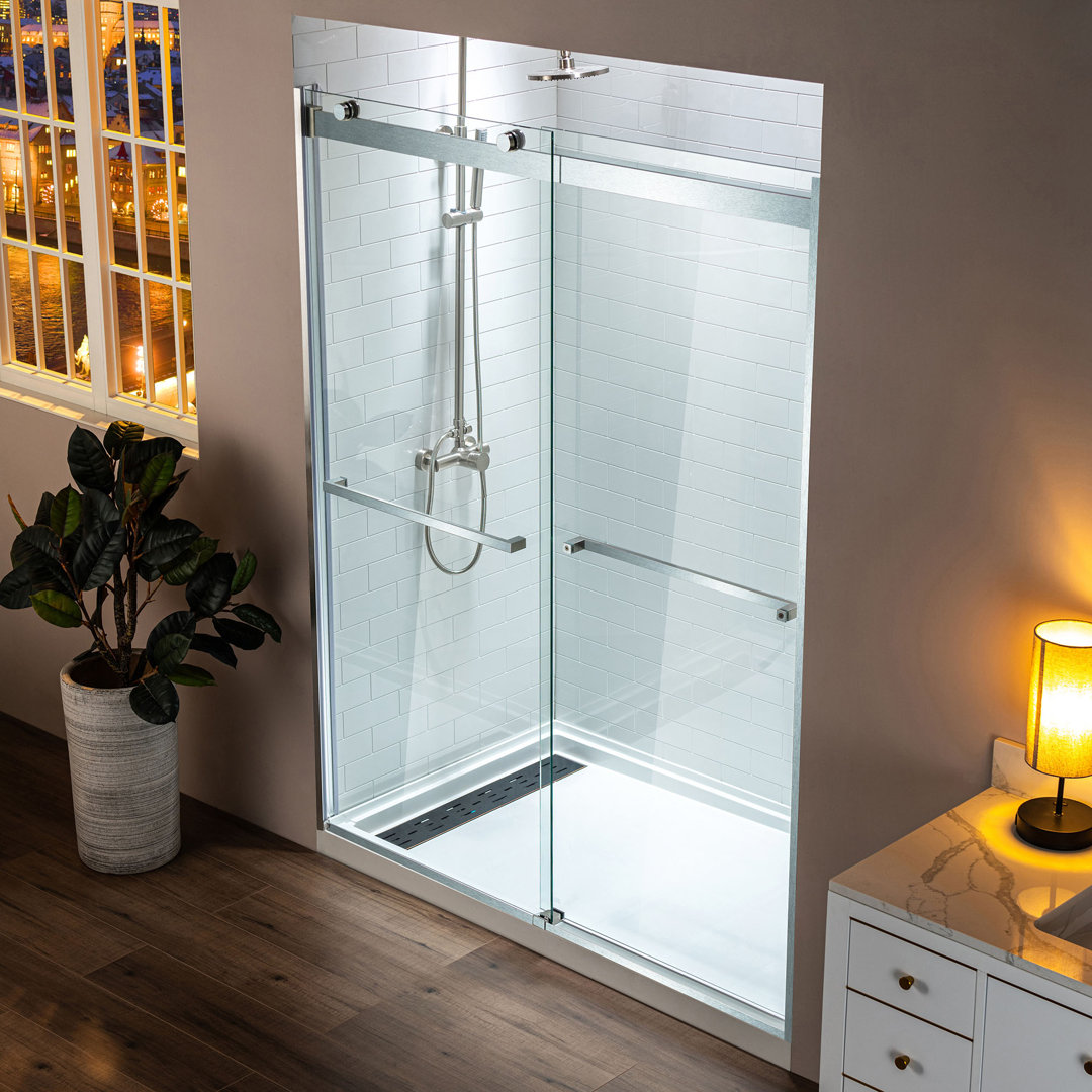 56" - 60" W x 76" H Double Sliding Frameless Shower Door with 5/16"(8mm) Clear Tempered Glass WoodBridge 
