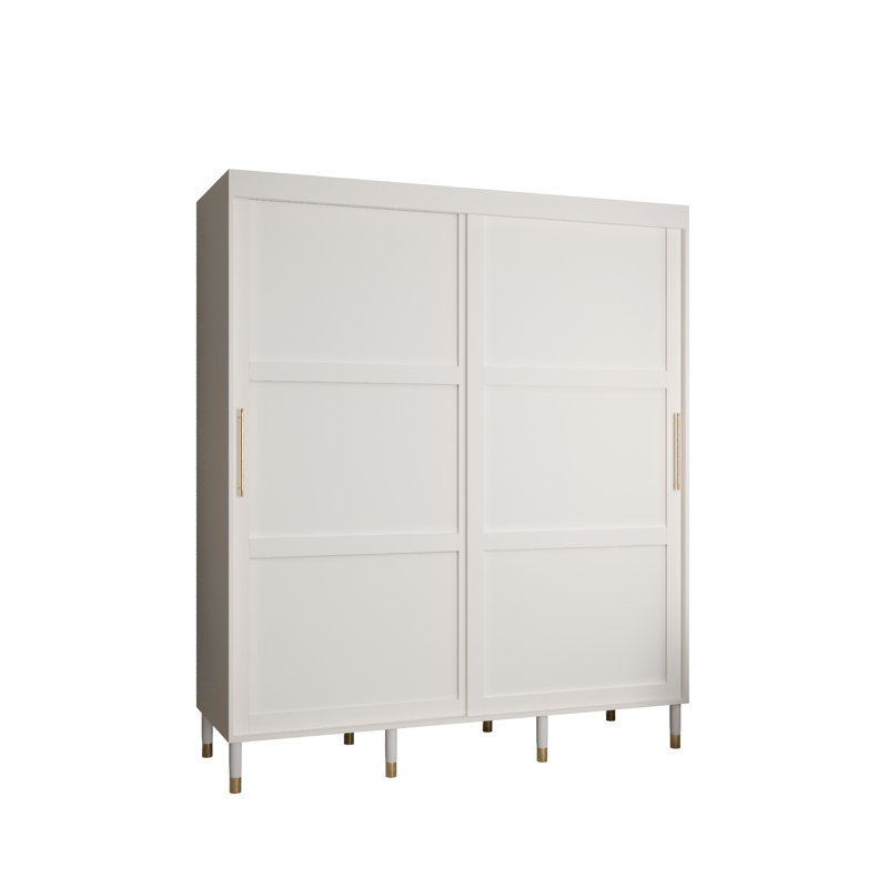 Anslee 2 Door Manufactured Wood Wardrobe, White Matt, 208cm H x 180cm W x 62cm D