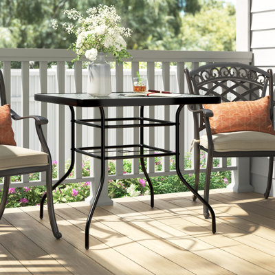 Lark Manor™ Aliyahna 32'' Patio Square Table Tempered Glass Steel Frame Outdoor Pool Yard Garden