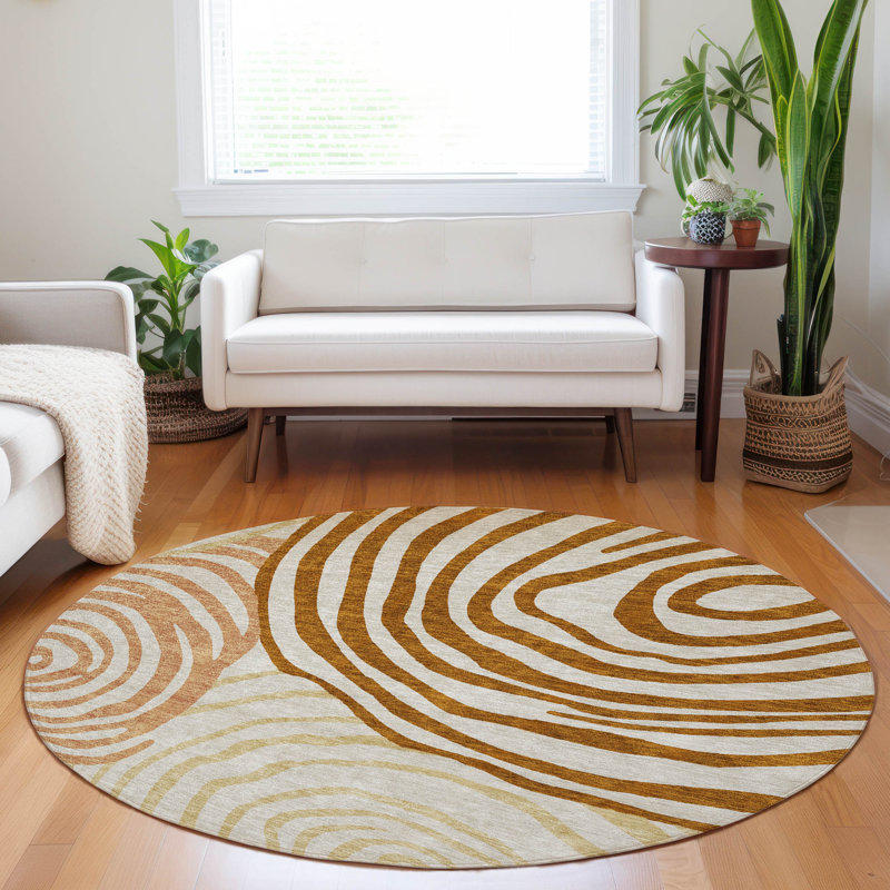 Premium Machine Washable Prisco Terracotta Rug, Round 8'