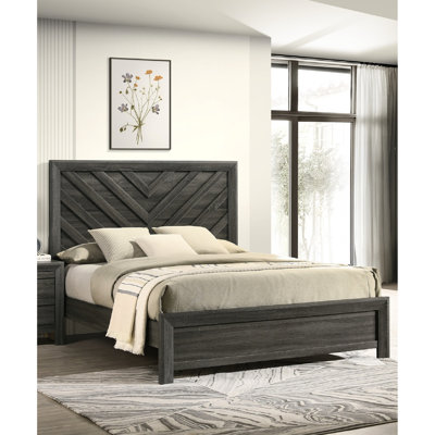 Cadre de grand lit avec motif géométrique et gris rustique, style contemporain pour chambre à coucher au fini gris