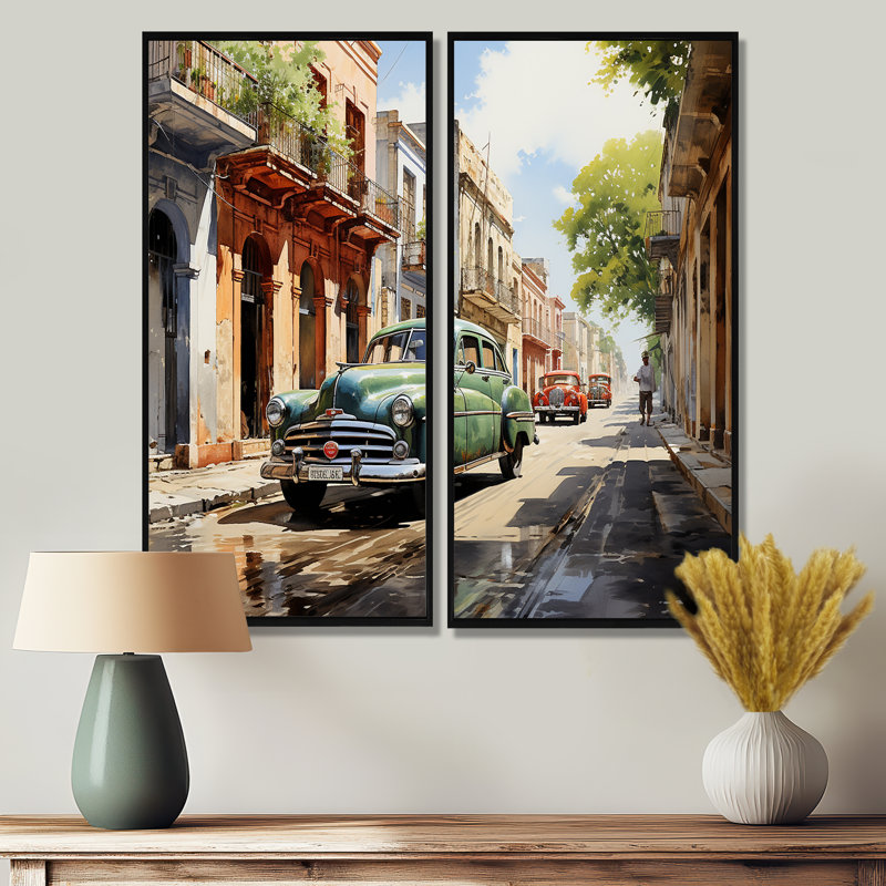 «Cuba Havana Vieja Timeless», ensemble d'art mural côtier jaune de 2, H 40 po x l 40 po, Noir