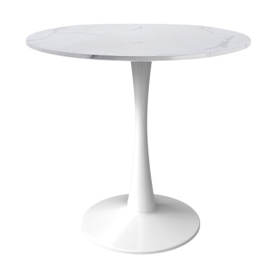 Bristol Modern Round Dining Table With MDF Top And Stainless Steel Pedestal Base, Melamine Top Finish Kitchen Table