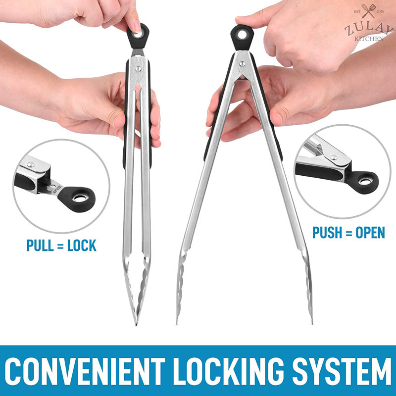 12-Inch Stainless Steel Scallop Head Kitchen Tongs