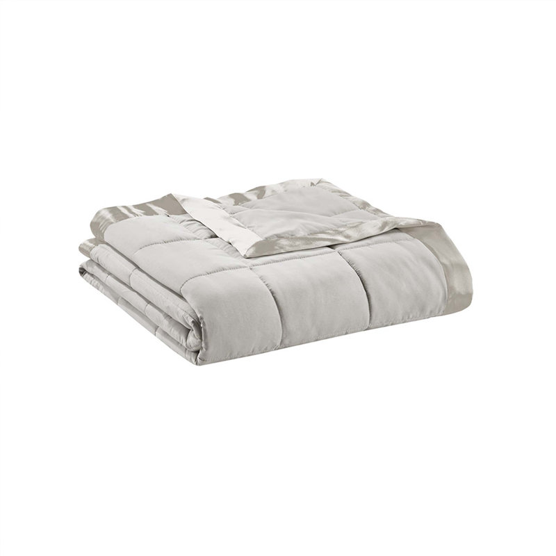 Couverture légère en duvet synthétique avec garniture en satin gris double / grand, L 90 po x l 90 po, Gris