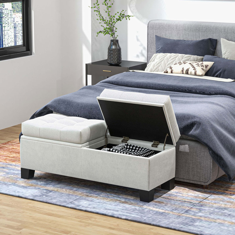 Fabric Upholstered Storage Bench, Cream