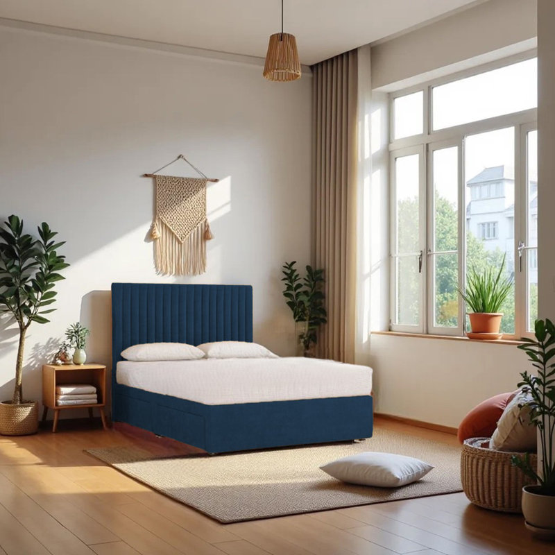 Upholstered Bed with Mattress, Small Single (2'6), Navy