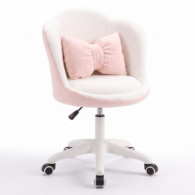 Height Adjustable Plush Kids Chair, Comfy Swivel Children Makeup Desk Seat