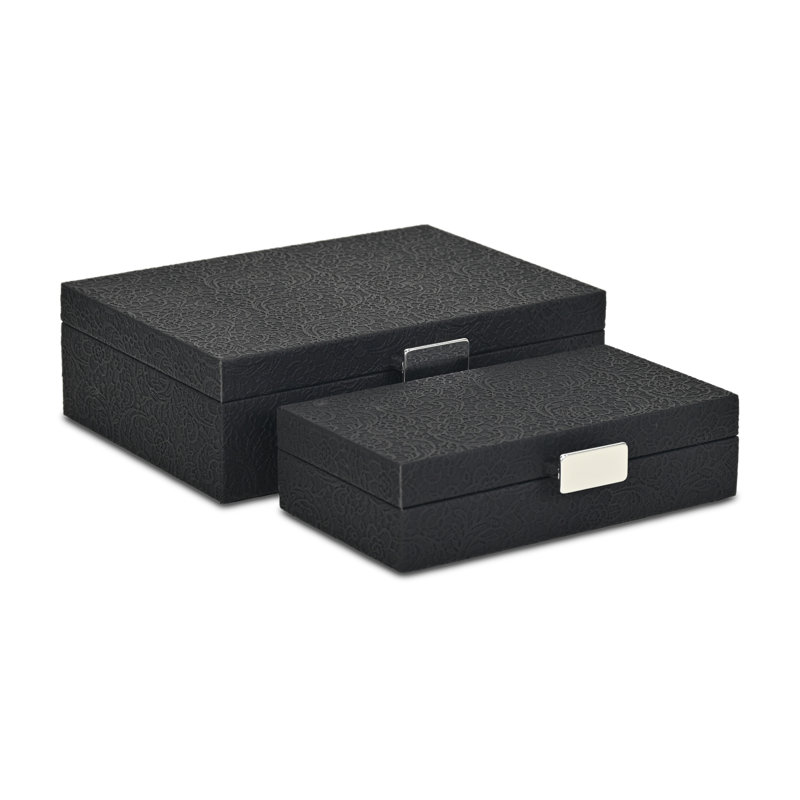 Ensemble de 2 boîtes de rangement avec poignées argentées Vyrna Doily, Noir