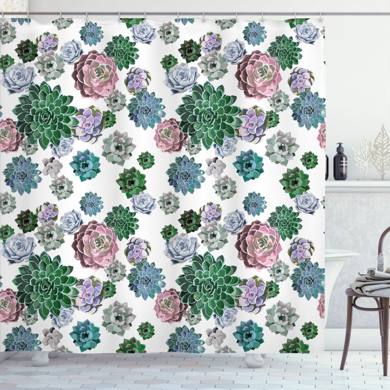 Cactus Shower Curtain Set + Hooks, 70" H x 69" W