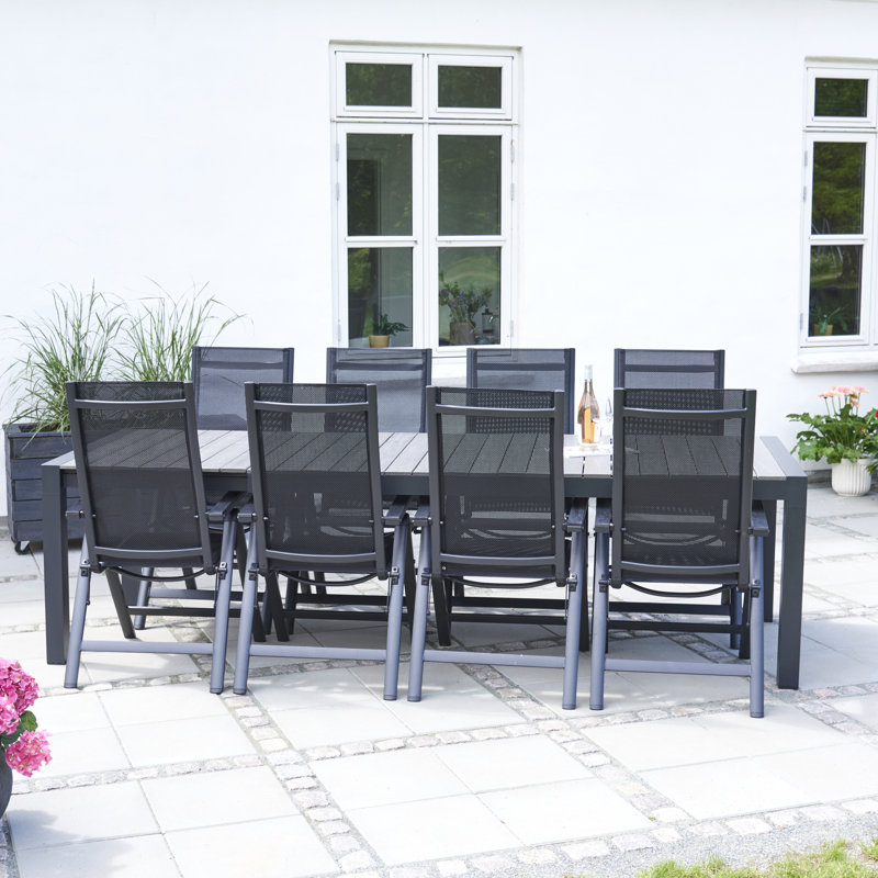Saqlain 8 - Person Patio Dining Set Extendable Rectangular Table, Grey
