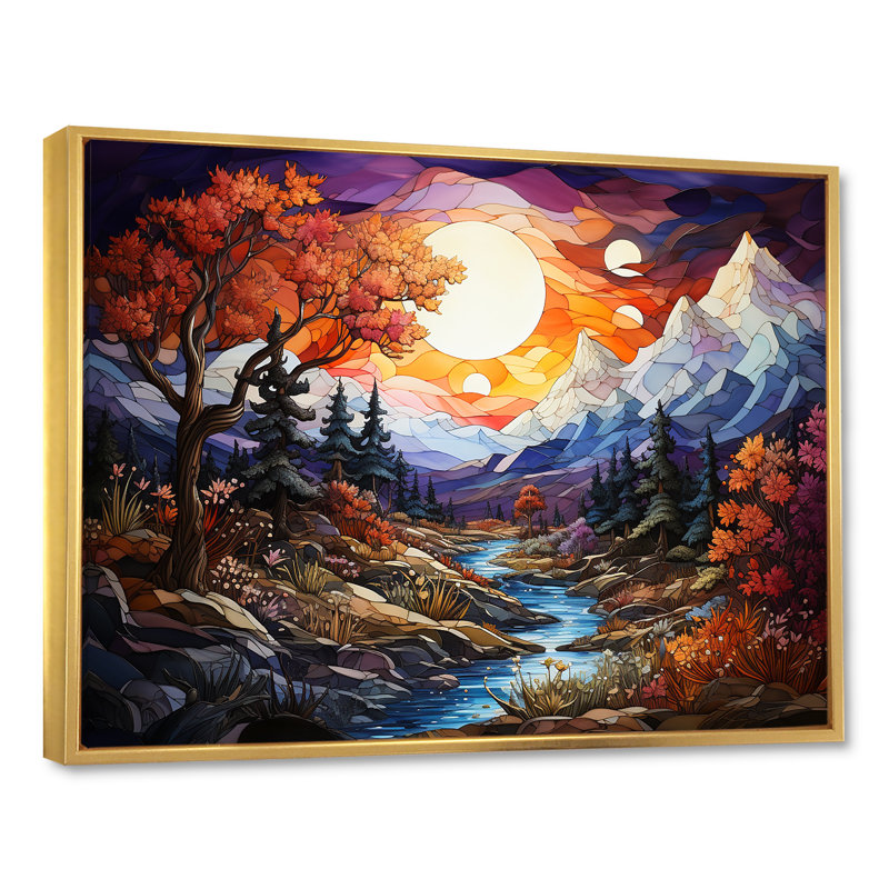 Combinaison de pics de tranquillité I sur toile, Cadre flottant doré, H 16 po x l 32 po x P 1 po