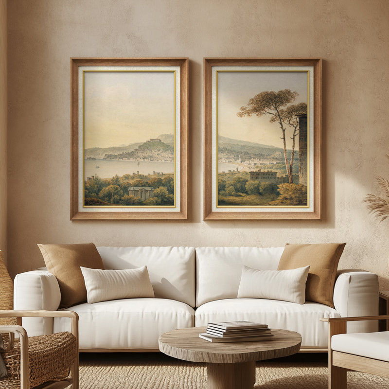 «Classic Countryside Hillside Traditional Pastoral», ensemble de 2 reproductions d'art encadrées sur papier de qualité supérieure 26 po x 36 po