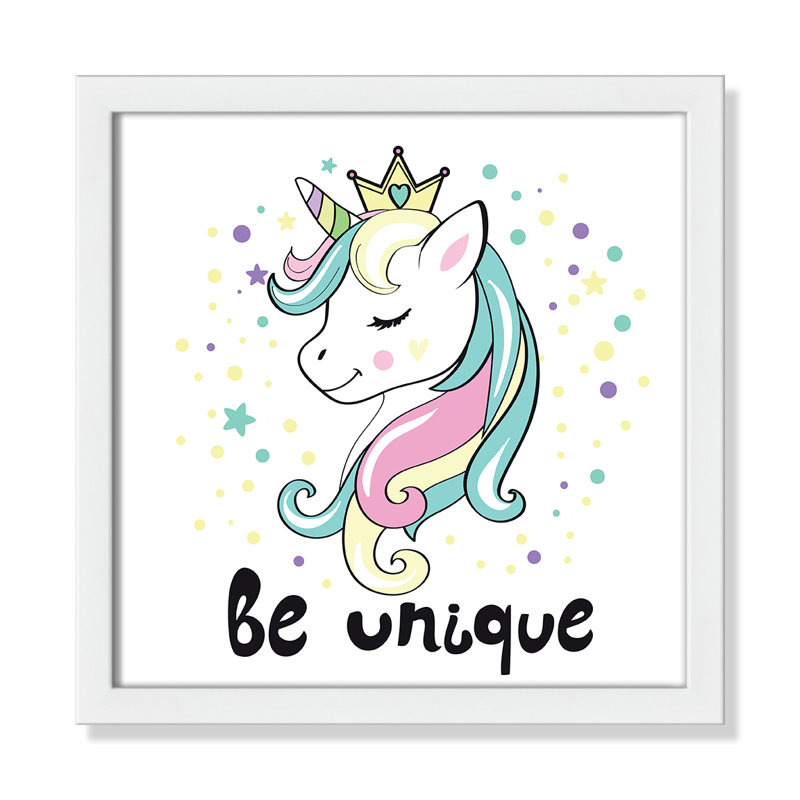«Be Unique», impression sur papier licorne, H 22,5 po x l 22,5 po x P 1,18 po, Encadré de boîte blanc