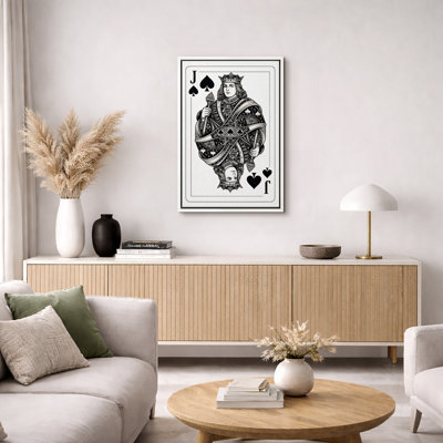 Vintage Playing Card King Spade Artwork, Game Room Pictures, Framed Canvas Giclee Print Wall Art