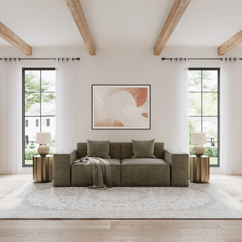 83.86’’ Minimalist Modular Sofa Track Arm Sofa, Deep Seat Couch, Anti-Scratch And Water-Proof, Living Room Sofa, Khaki, 2
