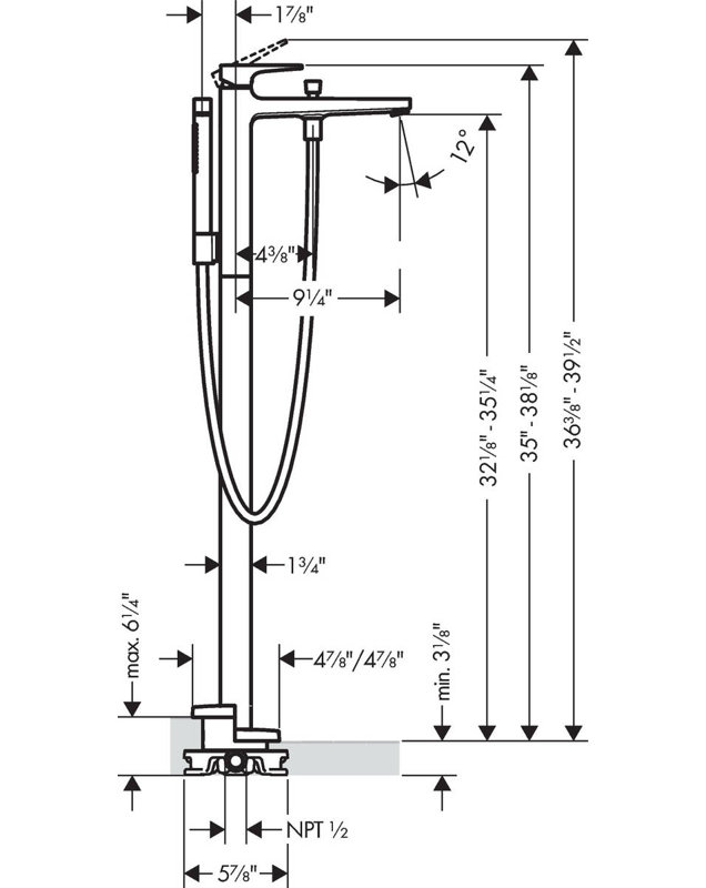 Metropol Single Handle Deck Mounted Freestanding Tub Filler Trim with Hand Shower, Chrome