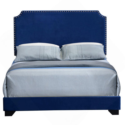 Blue Queen Panel Bed with Scooped Headboard