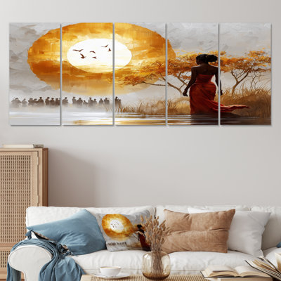 Jaune jaune voyage africain accentué avec blanc - ensemble d'art mural paysage africain