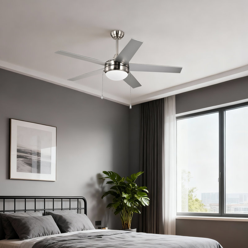 Nickel brossé 52 po Ventilateur de plafond d'intérieur à 5 pales avec chaîne intégrée, Argent argent, Nickel brossé