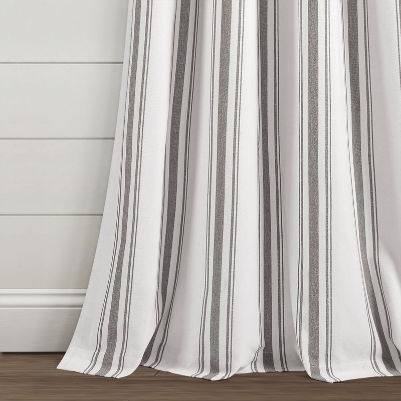 Gray Striped Cotton Light-Filtering Rod Pocket Window Panels