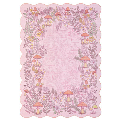 5x7 Area Rugs for Living Room Washable Rug Scalloped Mushroom Rug for Bedroom Modern Throw Rugs Stain Resistant Throw Carpet Floor Cover for Office Dining Room NurseryPink