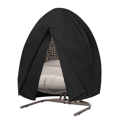 Patio Hanging Egg Chair Cover, UV Resistant Waterproof Outdoor Double Seat Swing Chair Cover With Zipper, Black