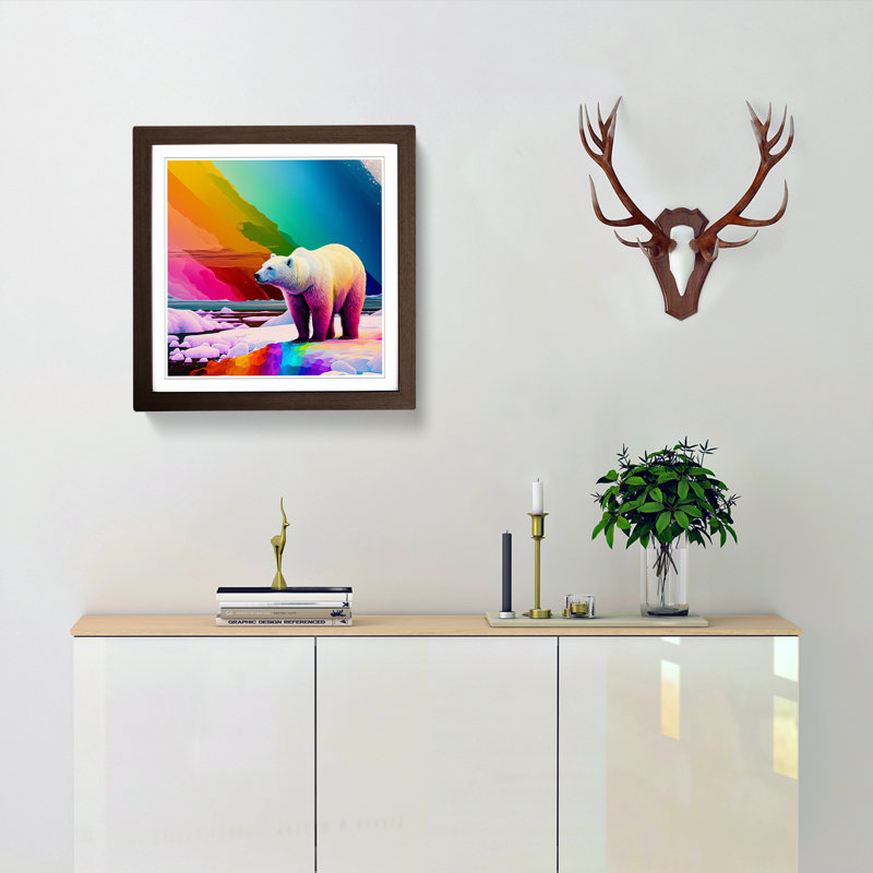 Polar Bear Color Field Painting No.1 - Single Picture Frame Print on Wood, Walnut