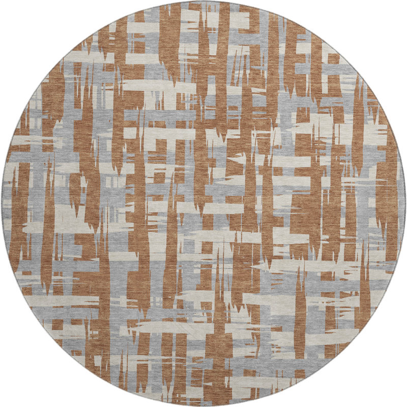 Premium Machine Washable Chelston AMF1849 Stripes Rug, Round 8'