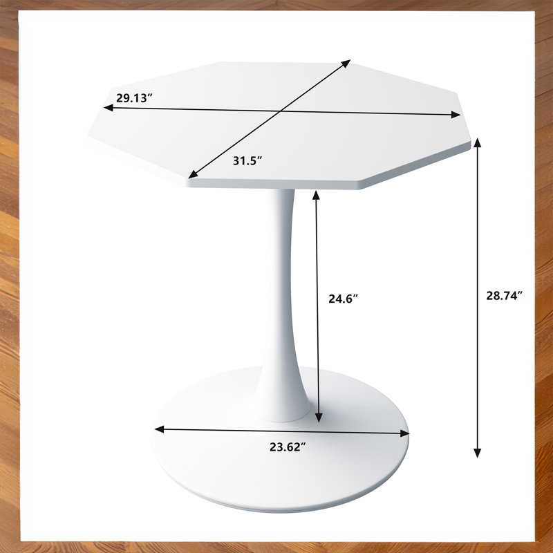 Table basse 31,50 "octogonale, base en métal, Plateau blanc / base blanche