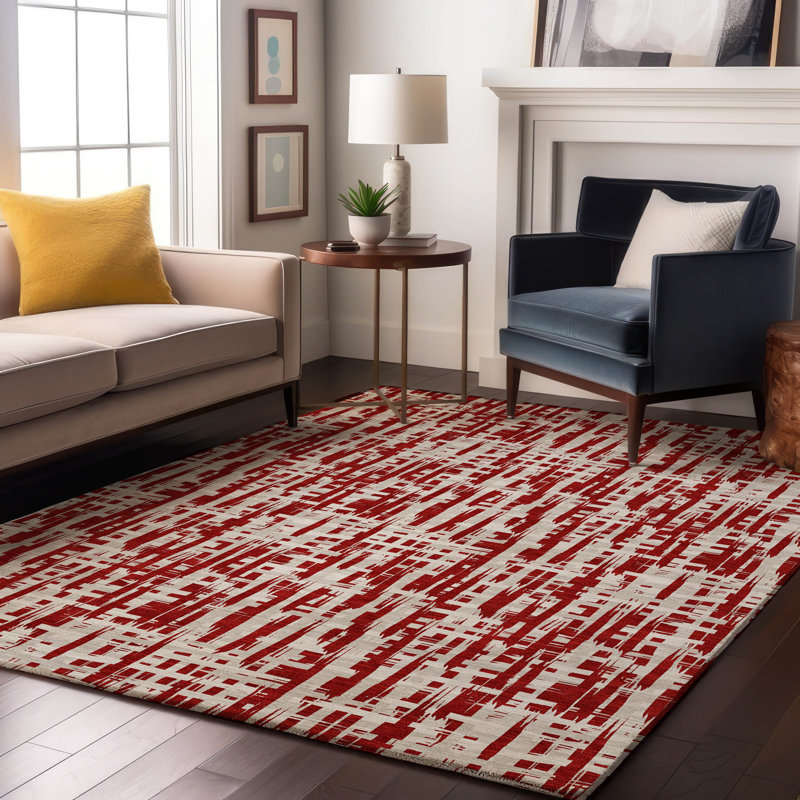 Premium Machine Washable Crumley AMF1059 Lines Rug_AMF1059RD, Rectangle 10' x 14'