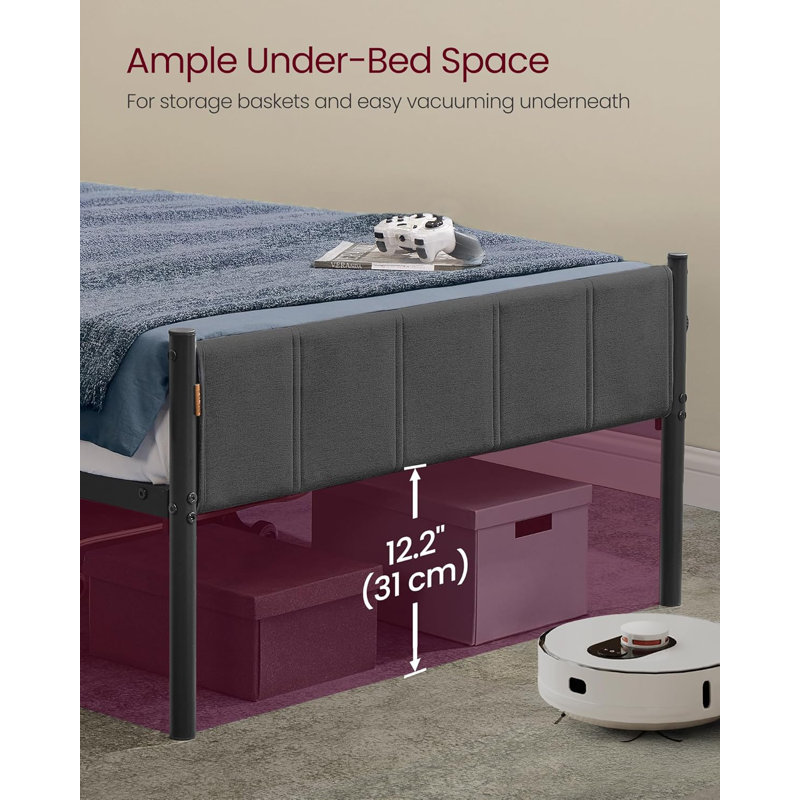 Bed Frame, With Upholstered Headboard, Metal Bed Frame, 500 Kg Weight Capacity, Easy Assembly, Slate Grey