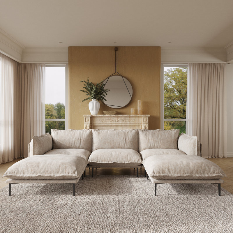 Traci Upholstered 111.02'' Wide Velvet Reversible Modular Sofa & Chaise,5-piece, Light Brown Velvet