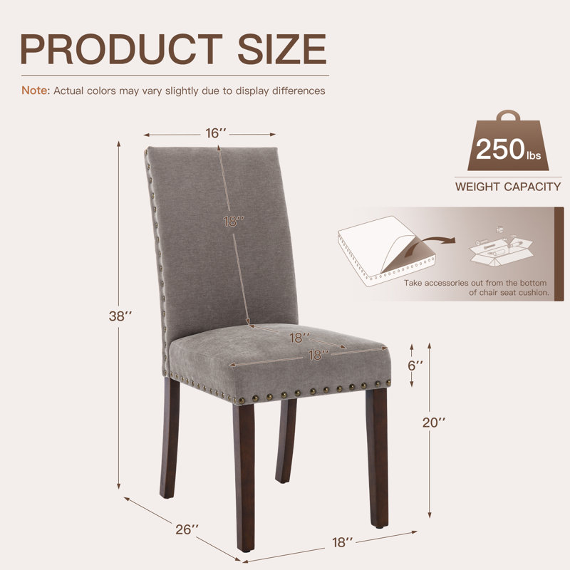 Bontrager Nailed Trim Linen Parsons Dining Chairs With Solid Wood Legs, Taupe
