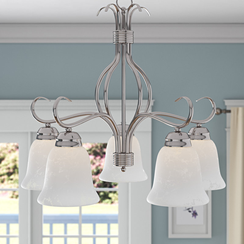 Lustre classique / traditionnel à 5 lumières Agena, Abat-jour en nickel satiné glacé