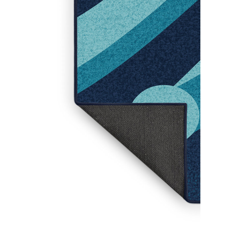 Soft Plush Beecher Great Barrier Reef Contemporary Arc Area Rug in Green – Navy Binding, 6x9