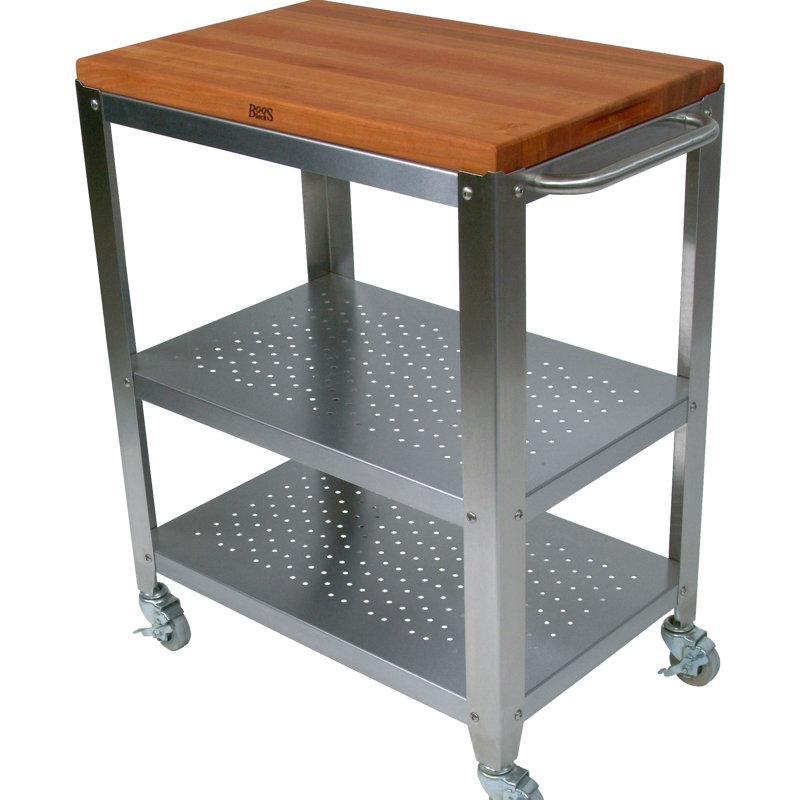 Effingham Cherry and Stainless Steel Butcher Block Kitchen Cart