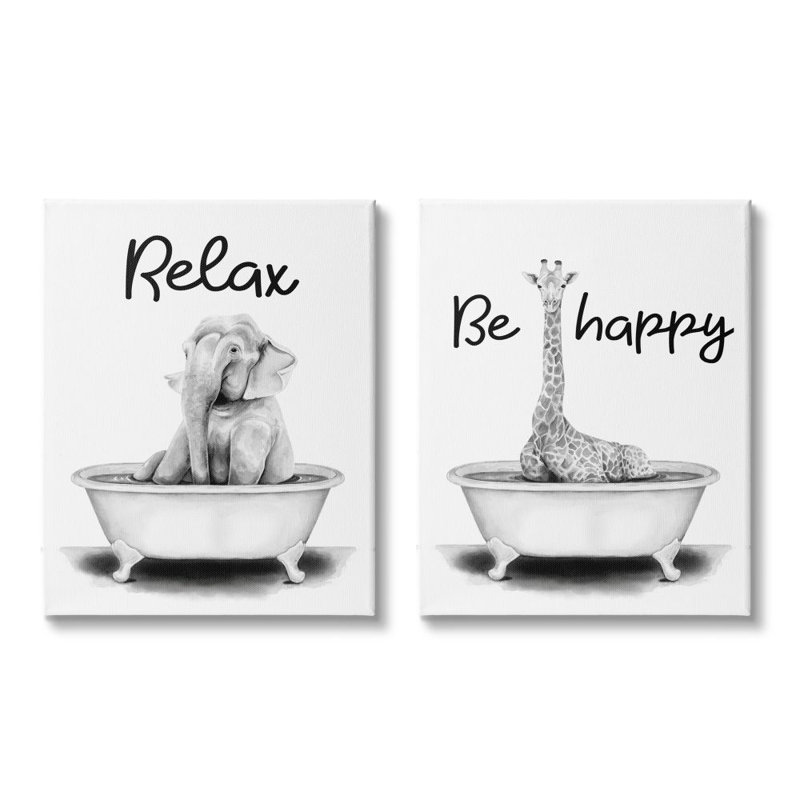 «Be Happy and Relax» par Rachel Nieman, ensemble de 2 reproductions d'impressions, H 30 po x l 24 po x 1,5 po, Toile tendue