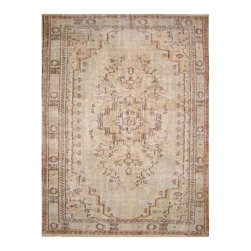 Distressed Look Beige Brown Pattern Woven Base Decorative Machine Washable Area Rug, Rectangle 3'3" x 4'11"
