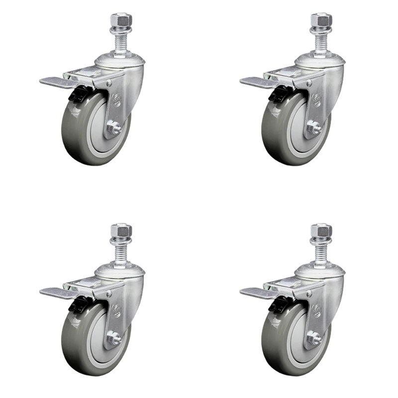 Ensemble de roulettes à tige filetée en polyuréthane 4 mm 4 pouces, Gris